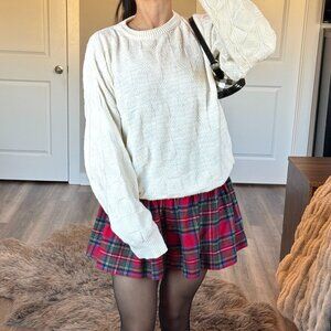 Vintage 90s Oversized Knit Sweater Chunky Fisherman Ivory Cottagecore Minimalist